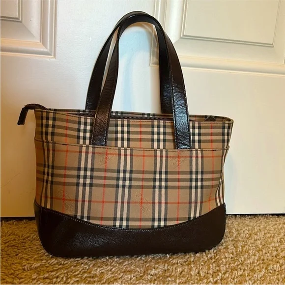 Burberry Beige and Brown Checkered Tote - Picture 3 of 13